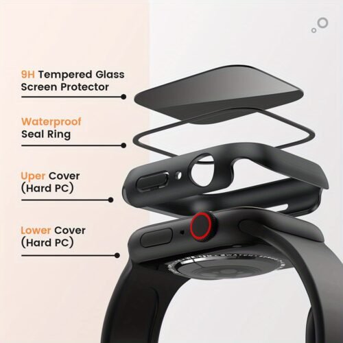 PC Hard Shell Smartwatch Case with 9H Tempered Glass Screen Protector