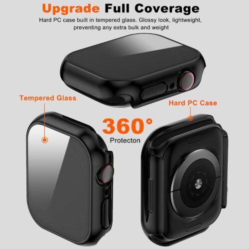 PC Hard Shell Smartwatch Case with 9H Tempered Glass Screen Protector