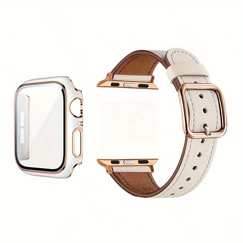 Sun Buckle + Dual-Color Rose Shell, 2-in-1 Synthetic Leather Strap