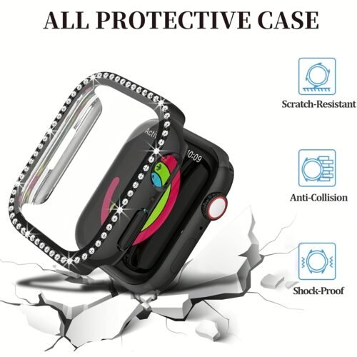 A Set of Two Shiny Diamond-Plated Protective Cases for Apple Watch