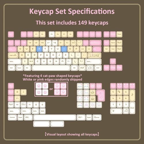 Siamese And Ragdoll Cat MAO Profile Keycaps 149 Key Glossy End PC Material Adorable Candy Colored Mechanical Keyboard Keycaps