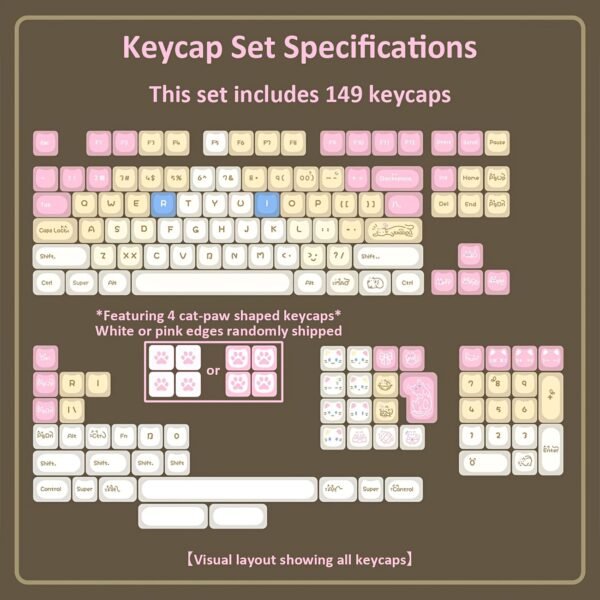 Siamese And Ragdoll Cat MAO Profile Keycaps 149 Key Glossy End PC Material Adorable Candy Colored Mechanical Keyboard Keycaps