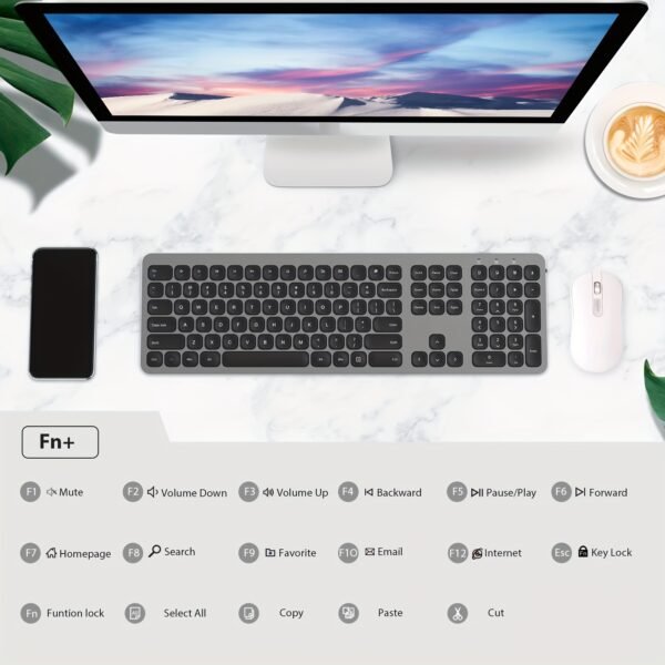 2.4GHz Wireless Keyboard with Number Pad Full Size Design for Laptop Desktop PC Tablet