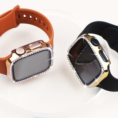 A Set of Two Shiny Diamond-Plated Protective Cases for Apple Watch